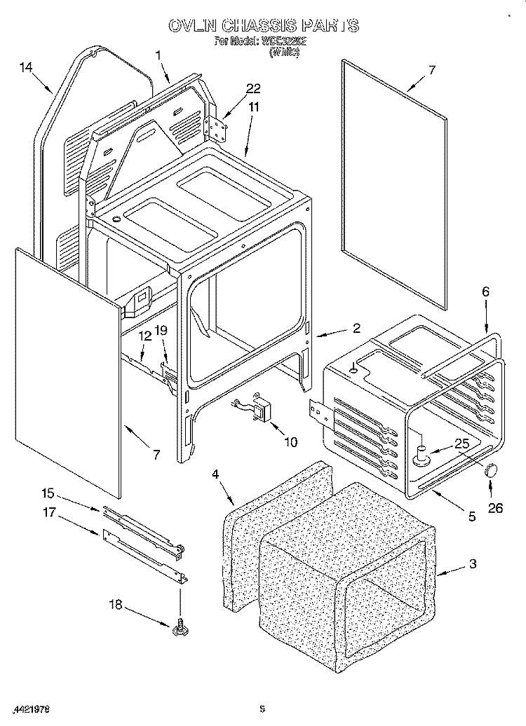 OVEN CHASSIS Diagram and Parts List for WDE32202  Whirlpool Range