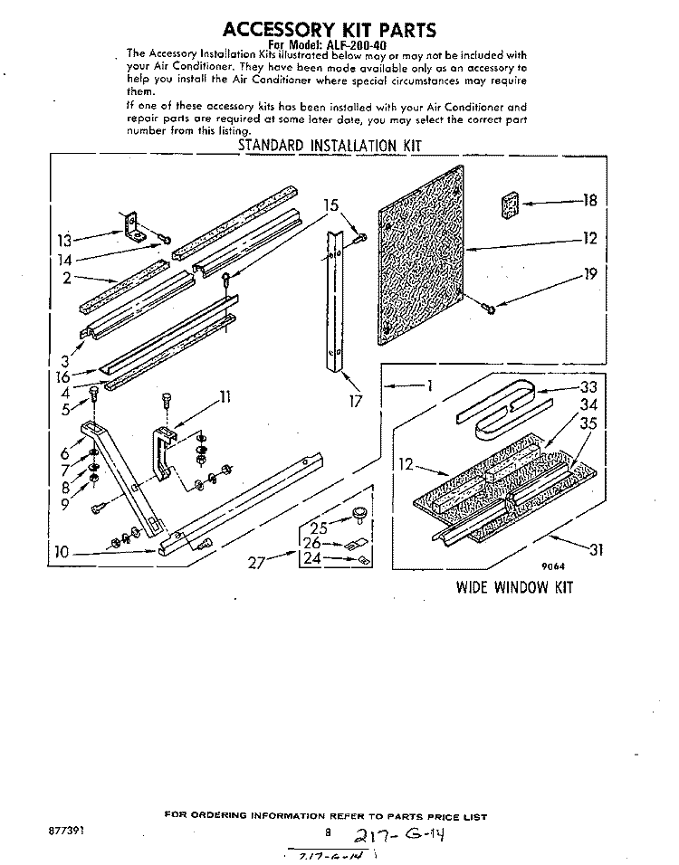 ACCESSORY KIT Diagram and Parts List for ALF20040  Whirlpool Air Conditioner