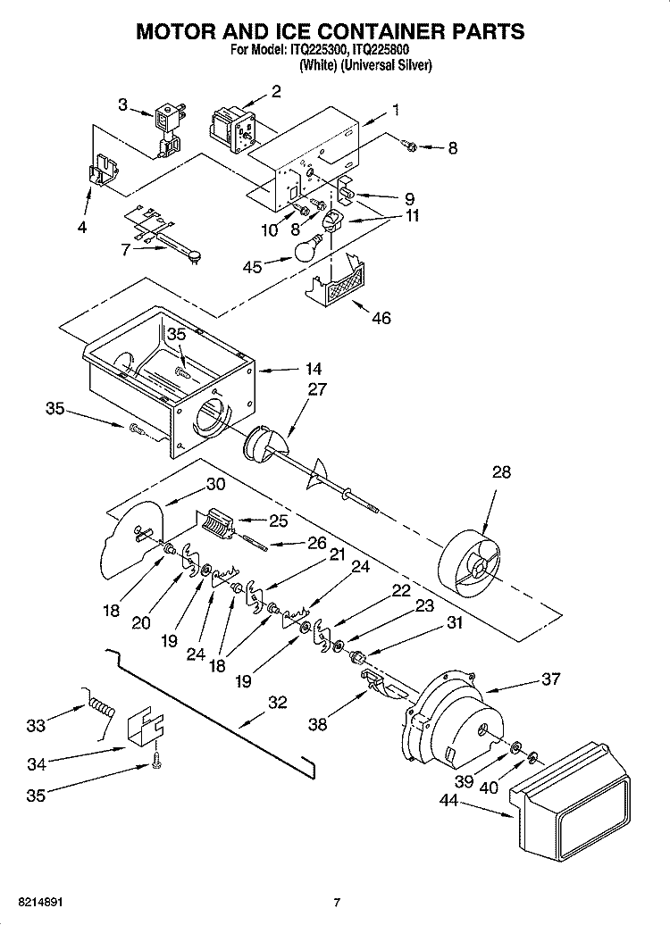 MOTOR AND ICE CONTAINER PARTS Diagram and Parts List for ITQ225300  Inglis Refrigerator