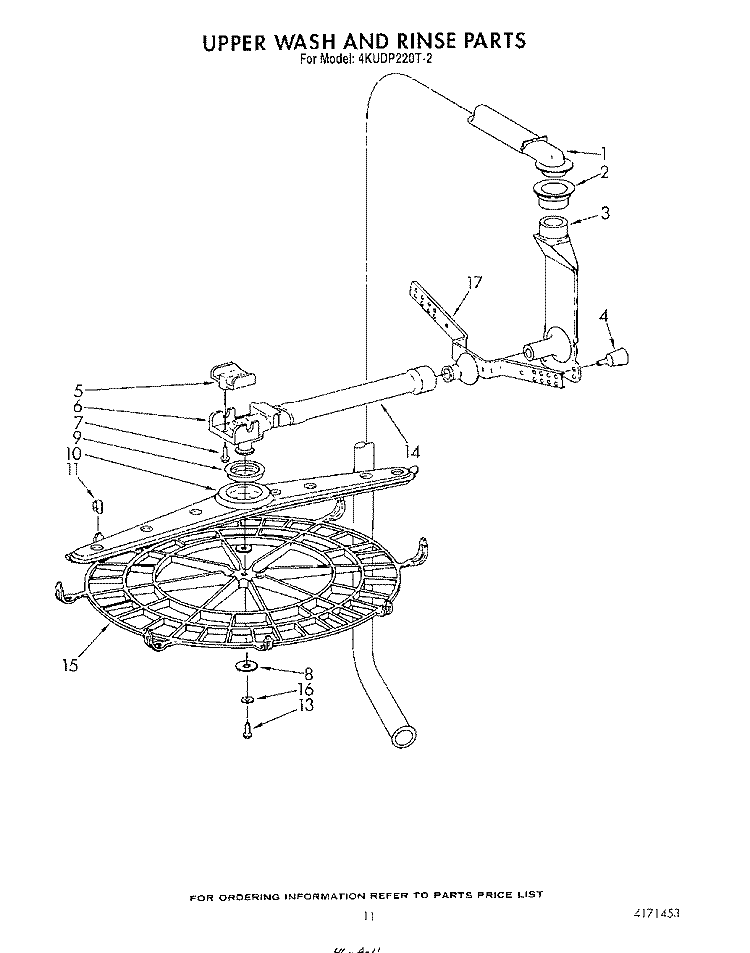 UPPER WASH AND RINSE Diagram and Parts List for 4KUDP220T2  KitchenAid Dishwasher