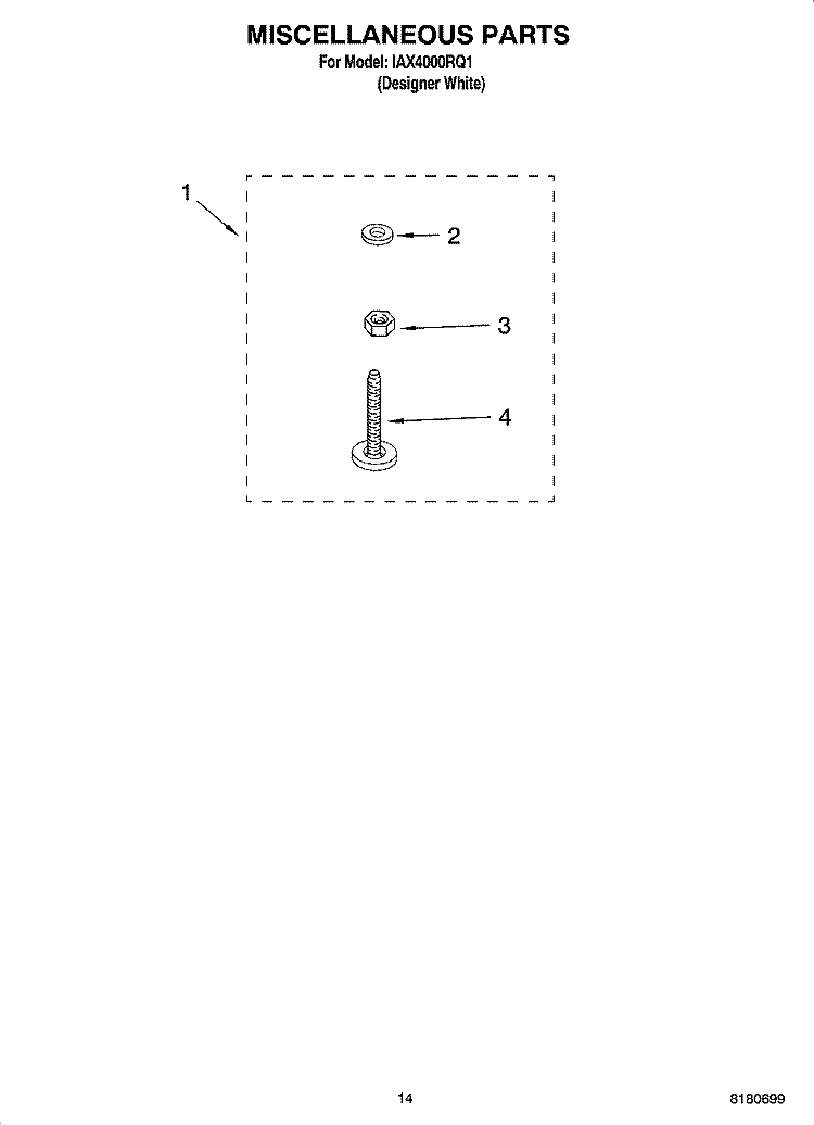 MISCELLANEOUS  PARTS, OPTIONAL PARTS (NOT INCLUDED) Diagram and Parts List for IAX4000RQ1  Inglis Washer
