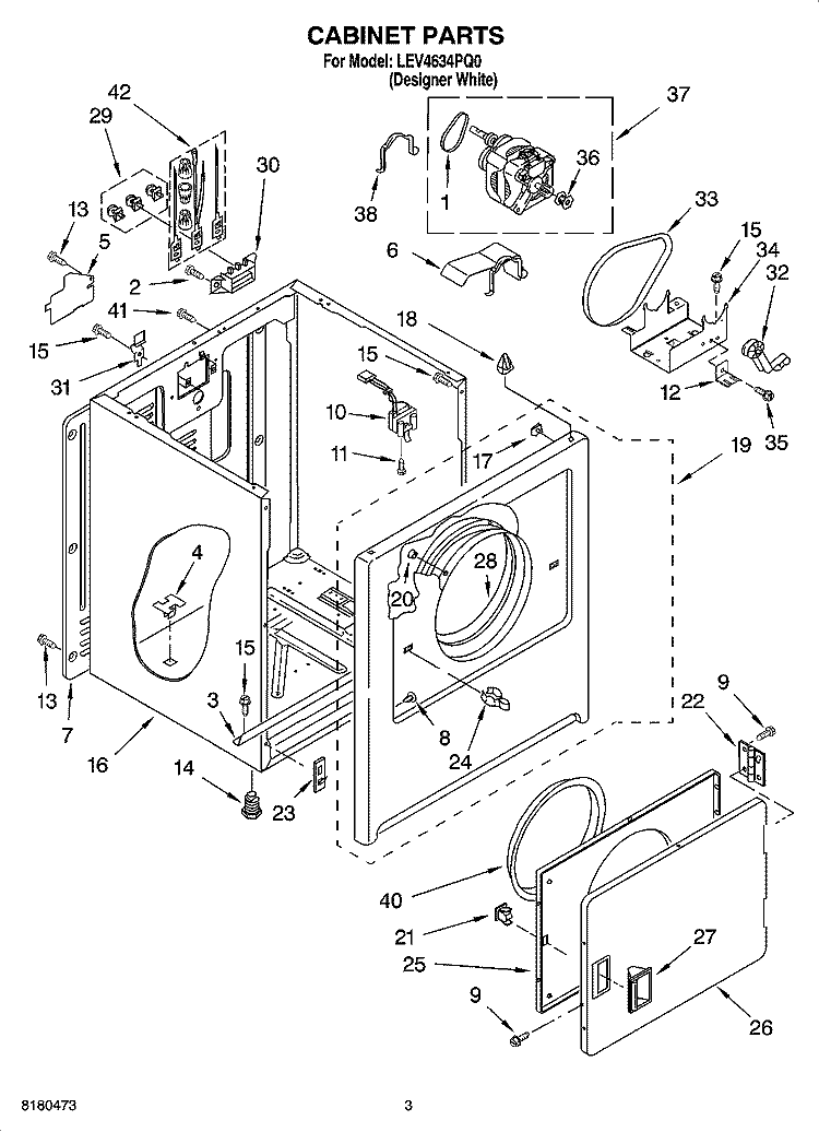 CABINET PARTS Diagram and Parts List for LEV4634PQ0  Whirlpool Dryer