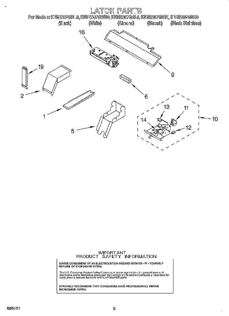 LATCH Diagram and Parts List for KEMS307GBS0  KitchenAid Microwave Oven Combo