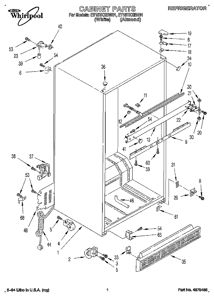 CABINET Diagram and Parts List for ET18TKXBW01  Whirlpool Refrigerator