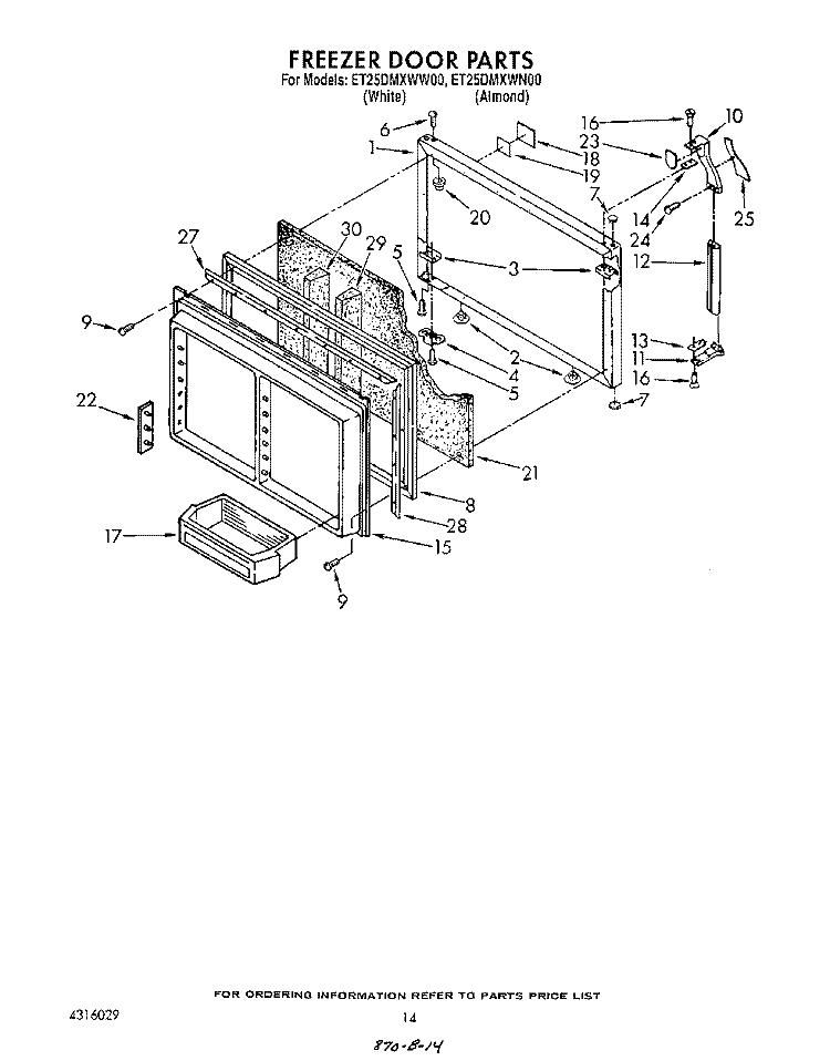 FREEZER DOOR Diagram and Parts List for ET25DMXWF00  Whirlpool Refrigerator