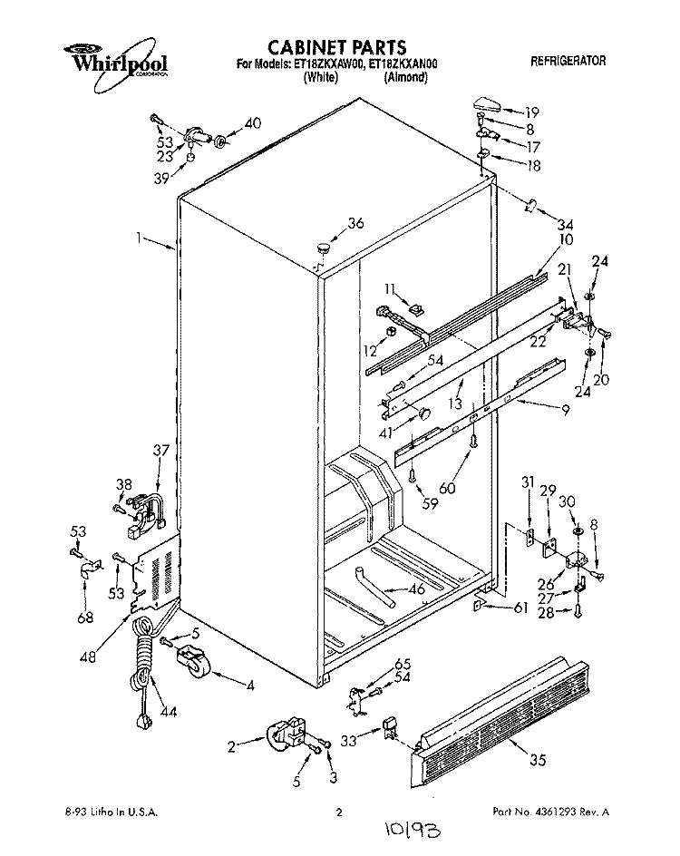 CABINET Diagram and Parts List for ET18ZKXAN00  Whirlpool Refrigerator