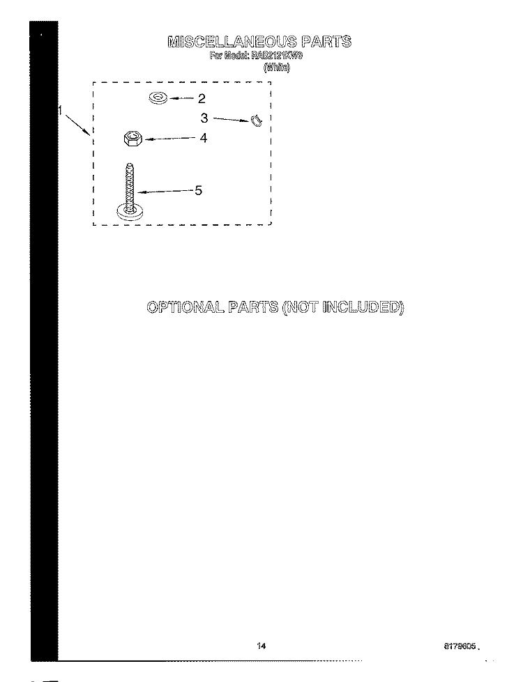 MISCELLANEOUS, OPTIONAL Diagram and Parts List for RAB2121KW0  Roper Washer