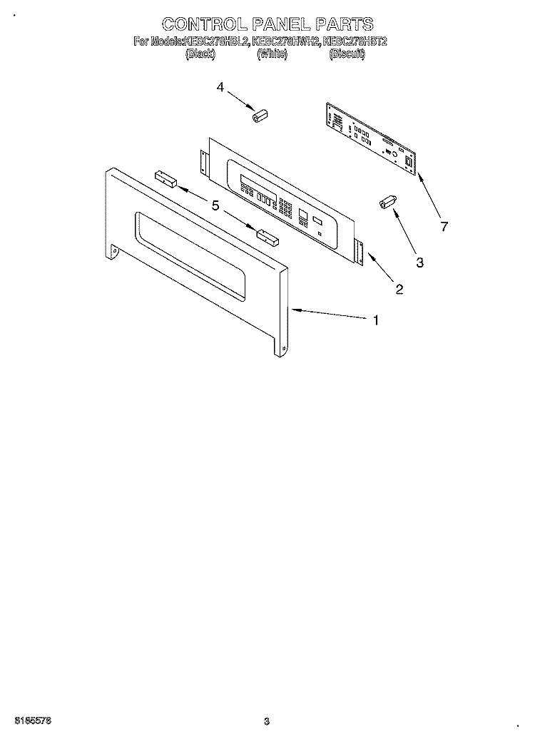 CONTROL PANEL Diagram and Parts List for KEBC278HBT2  KitchenAid Wall Oven