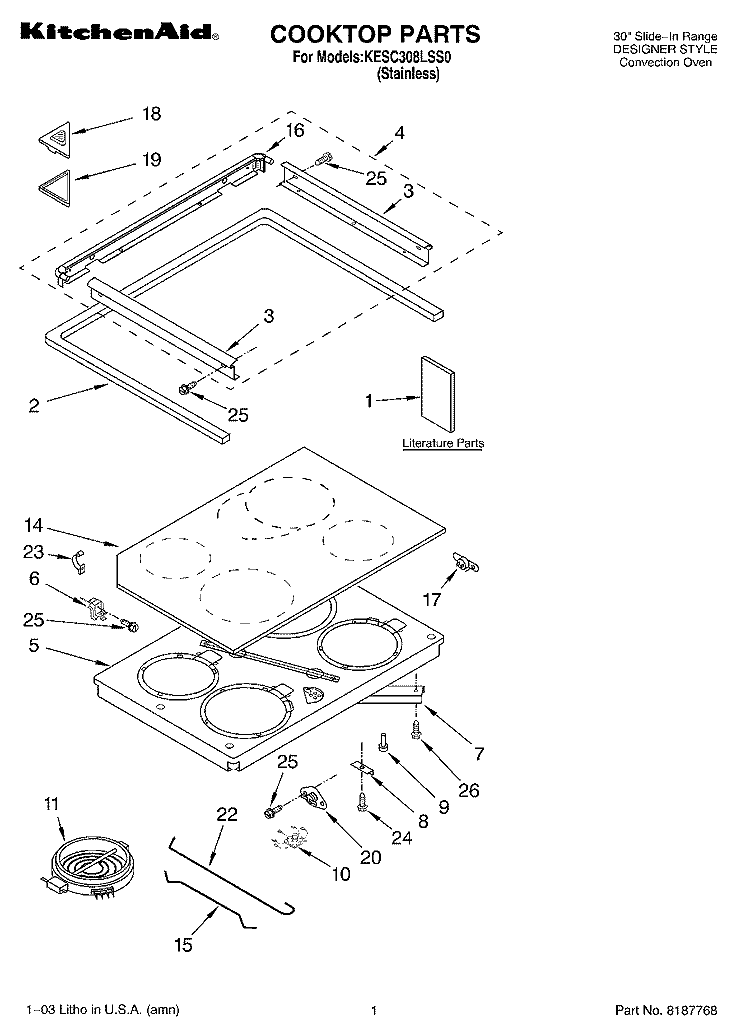 COOKTOP PARTS Diagram and Parts List for KESC308LSS0  KitchenAid Range