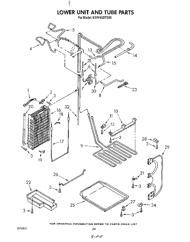 LOWER UNIT AND TUBE Diagram and Parts List for KSRF42DTX00  KitchenAid Refrigerator