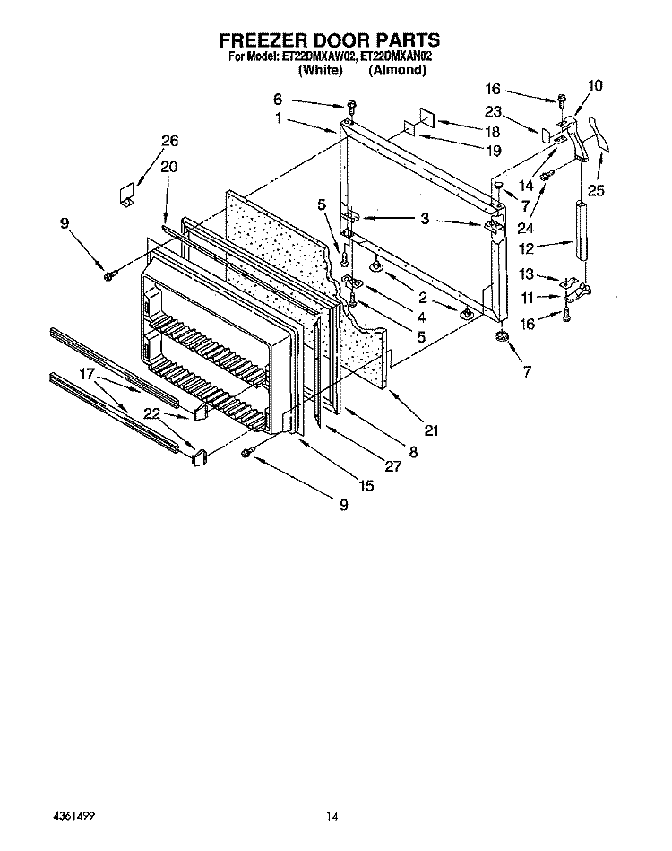 FREEZER DOOR Diagram and Parts List for ET22DMXAN02  Whirlpool Refrigerator