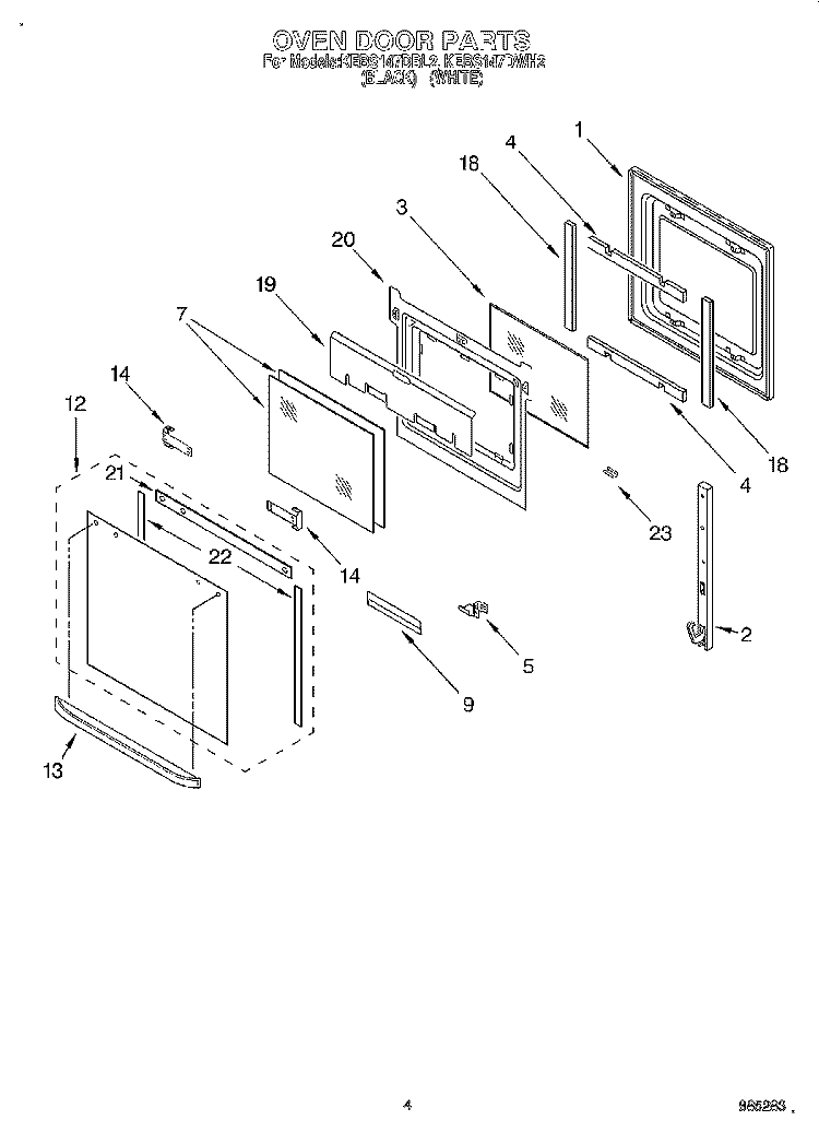 OVEN DOOR Diagram and Parts List for KEBS147DWH2  KitchenAid Wall Oven