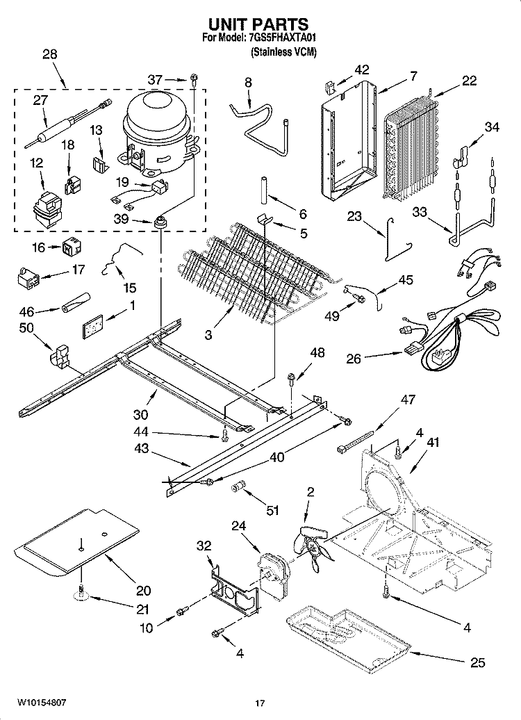 UNIT PARTS Diagram and Parts List for 7GS5FHAXTA01  Whirlpool Refrigerator