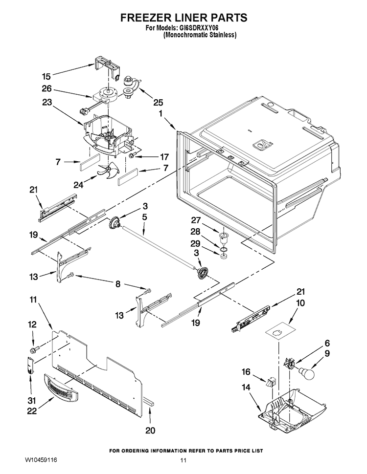FREEZER LINER PARTS Diagram and Parts List for GI6SDRXXY06  Whirlpool Refrigerator