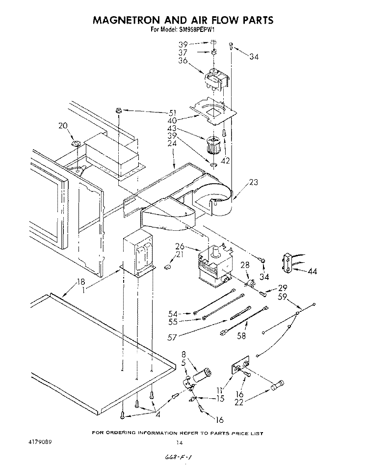 MAGNETRON AND AIRFLOW Diagram and Parts List for SM958PEPW1  Whirlpool Range