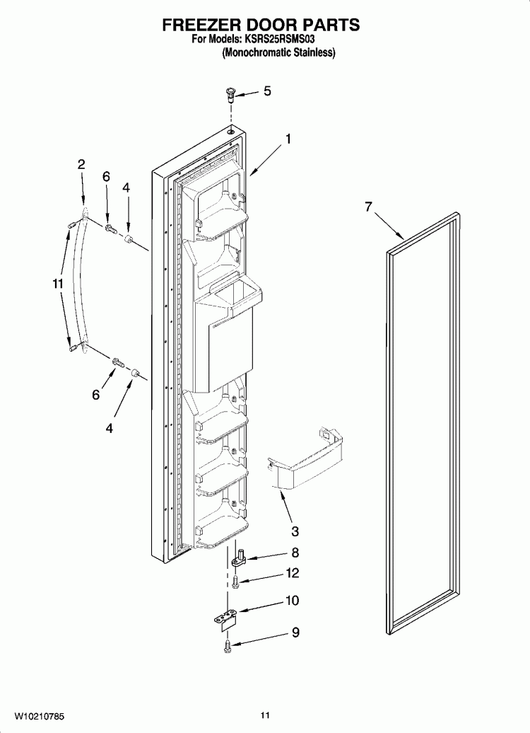 FREEZER DOOR PARTS Diagram and Parts List for KSRS25RSMS03  KitchenAid Refrigerator