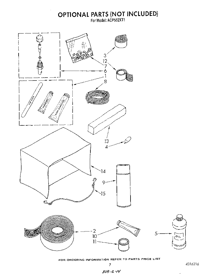 LIT/OPTIONAL Diagram and Parts List for ACP552XT1  Whirlpool Air Conditioner