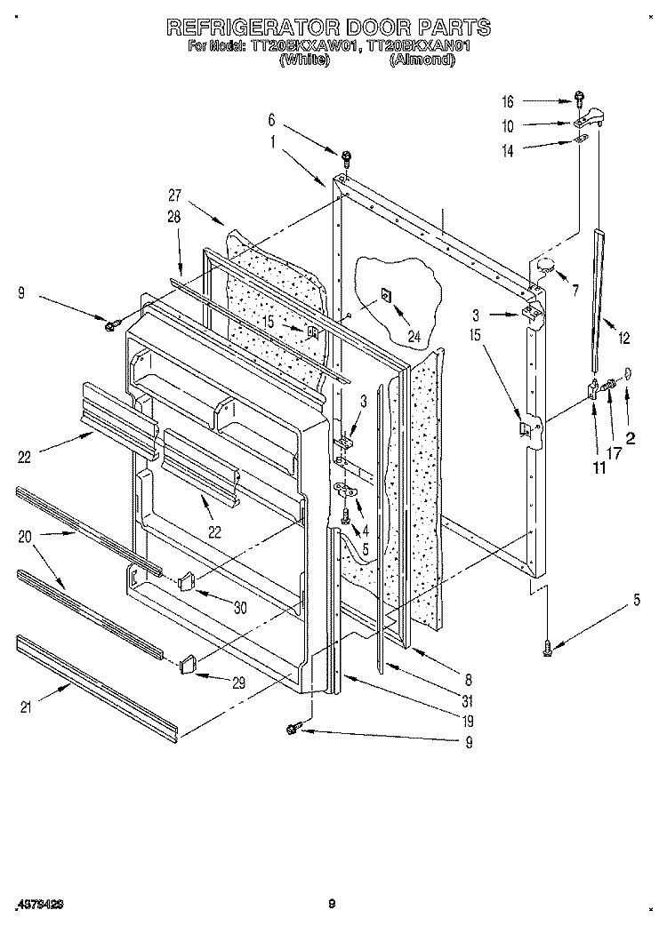 REFRIGERATOR DOOR, LIT/OPTIONAL Diagram and Parts List for TT20BKXAW01  Whirlpool Refrigerator