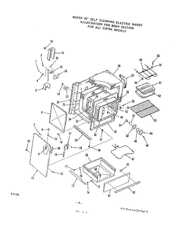 OVEN DOOR Diagram and Parts List for 2347W0A  Roper Range