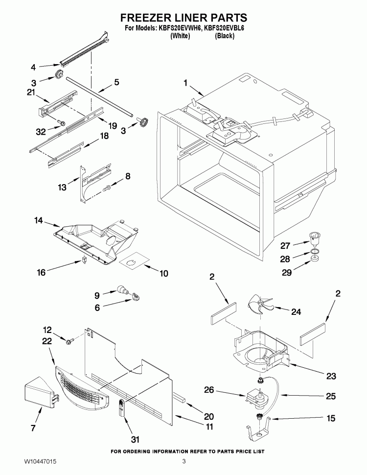 FREEZER LINER PARTS Diagram and Parts List for KBFS20EVBL6  KitchenAid Refrigerator