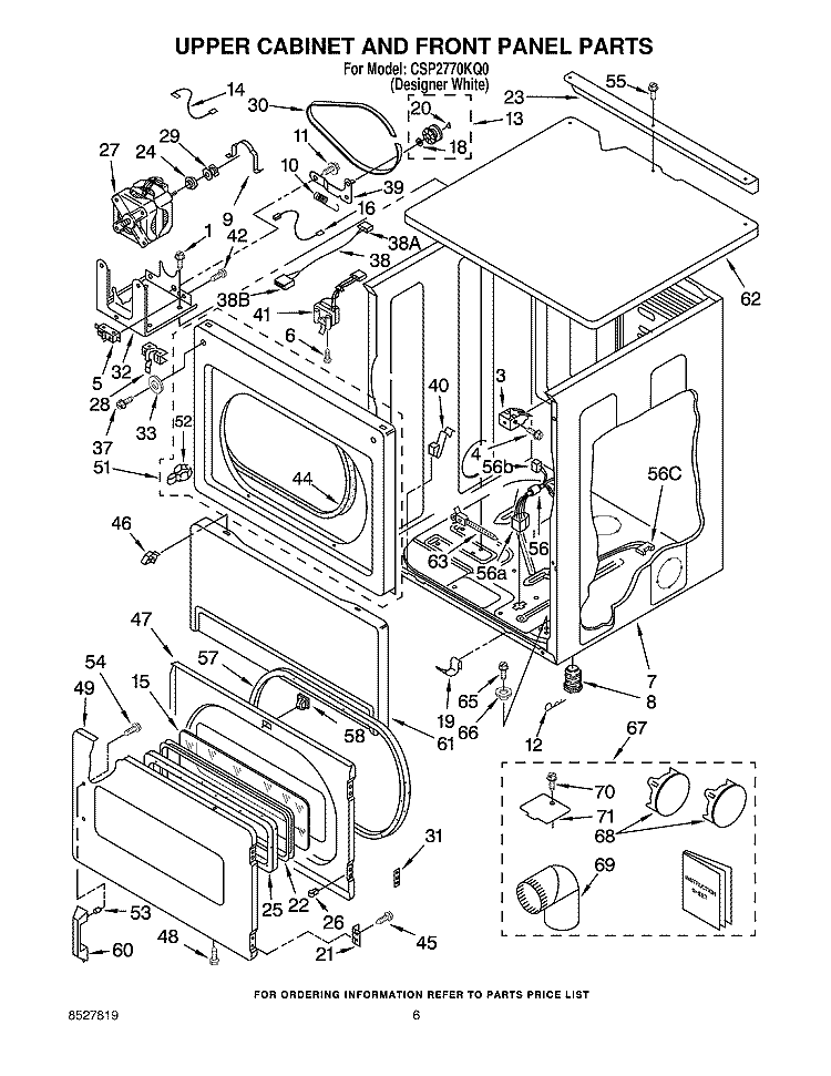 UPPER CABINET/FRONT PANEL PARTS Diagram and Parts List for CSP2770KQ0  Whirlpool Dryer