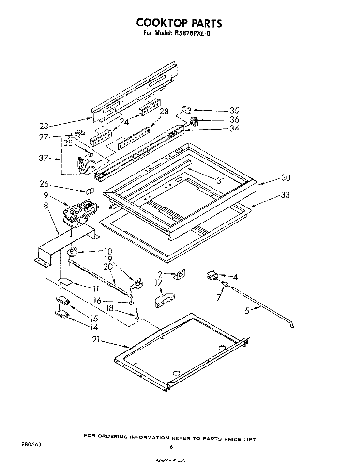 COOKTOP Diagram and Parts List for RS676PXL0  Whirlpool Range