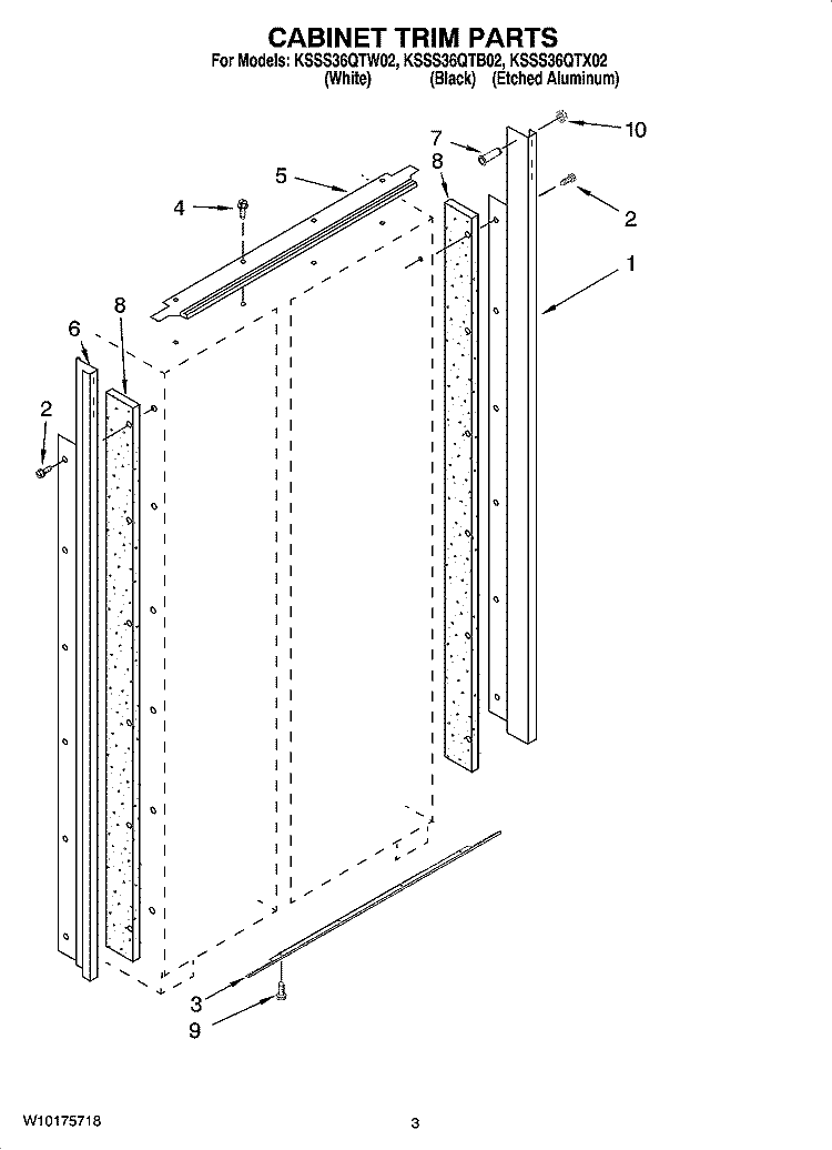 CABINET TRIM PARTS Diagram and Parts List for KSSS36QTB02  KitchenAid Refrigerator