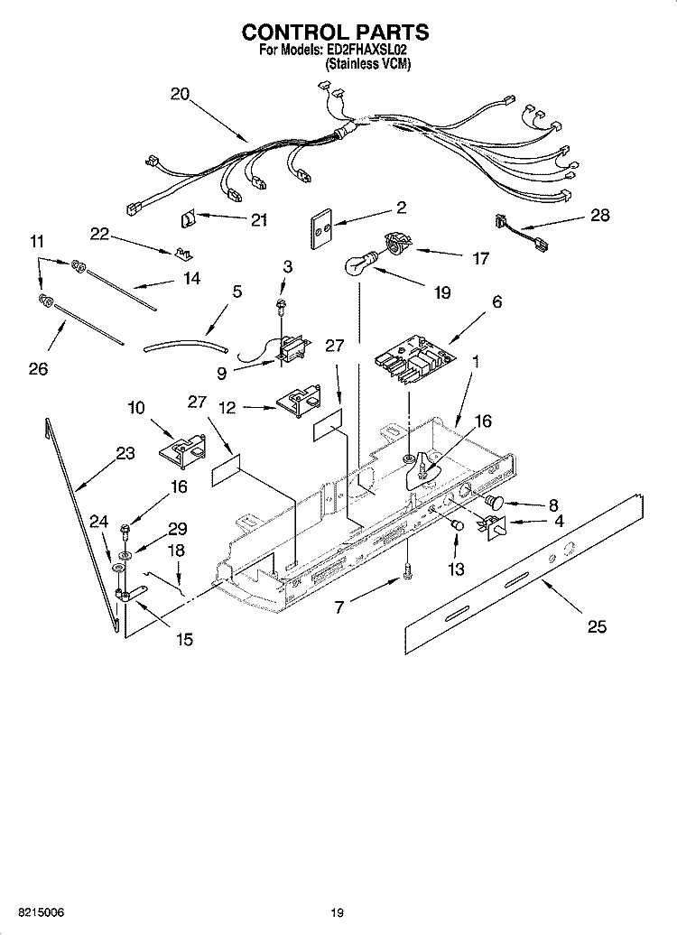 CONTROL PARTS Diagram and Parts List for ED2FHAXSL02  Whirlpool Refrigerator