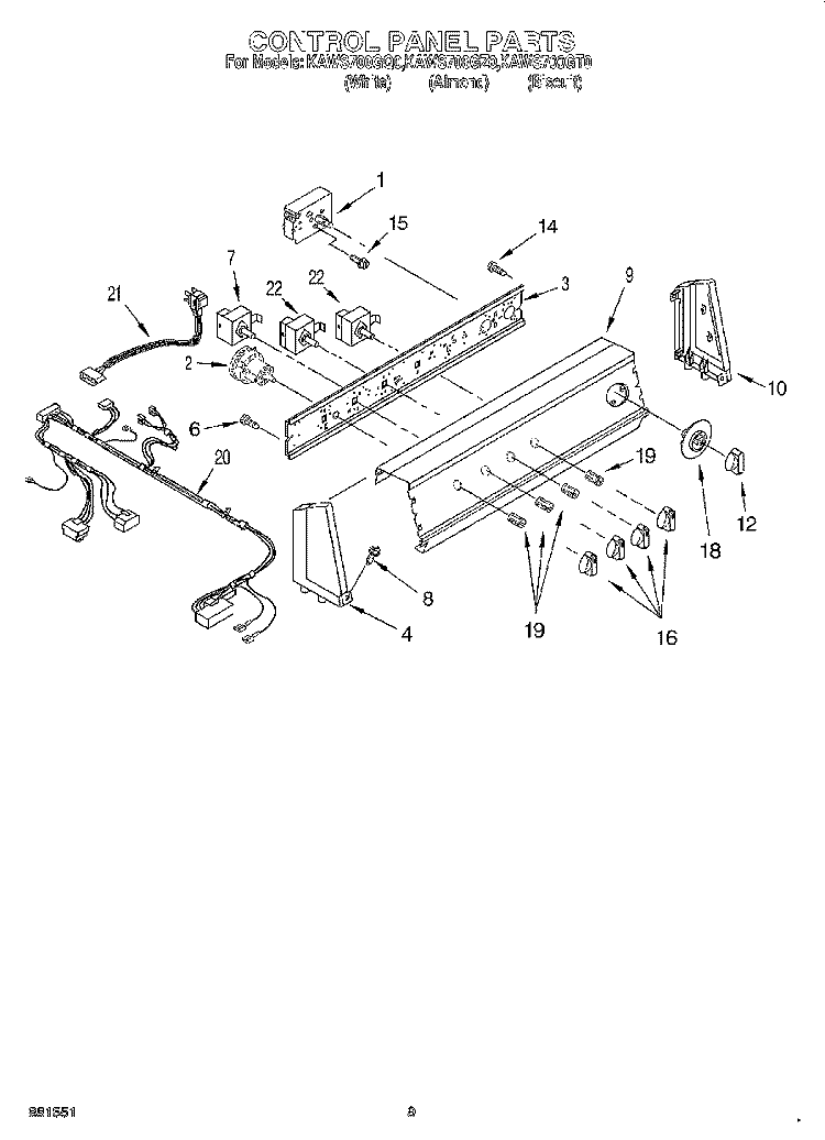 CONTROL PANEL Diagram and Parts List for KAWS700GQ0  KitchenAid Washer