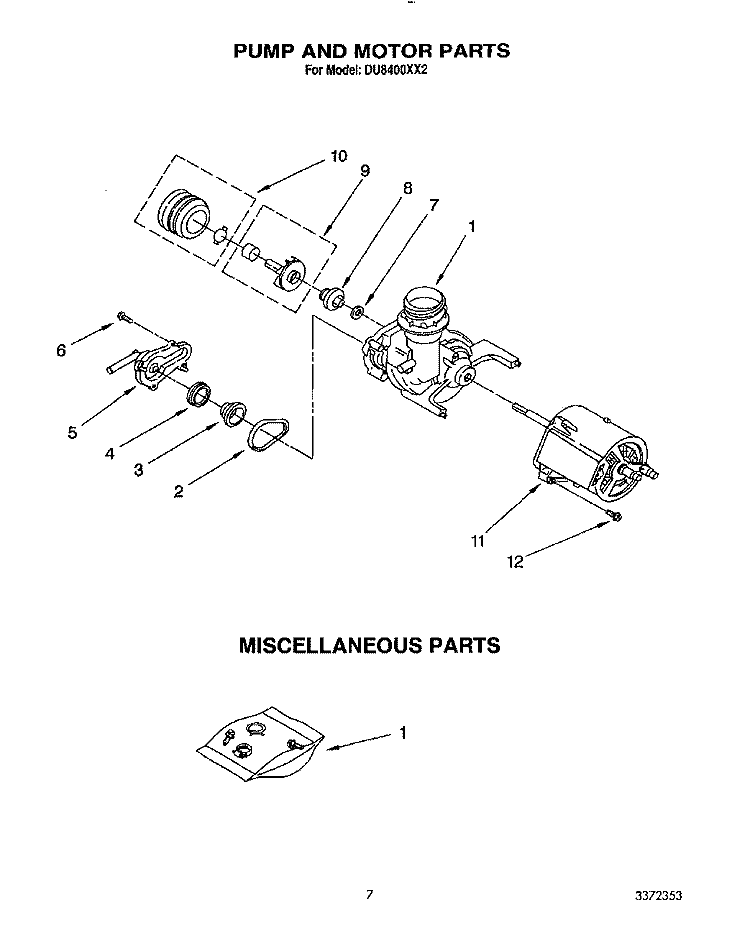PUMP AND MOTOR, MISCELLANEOUS Diagram and Parts List for DU8400XX2  Whirlpool Dishwasher