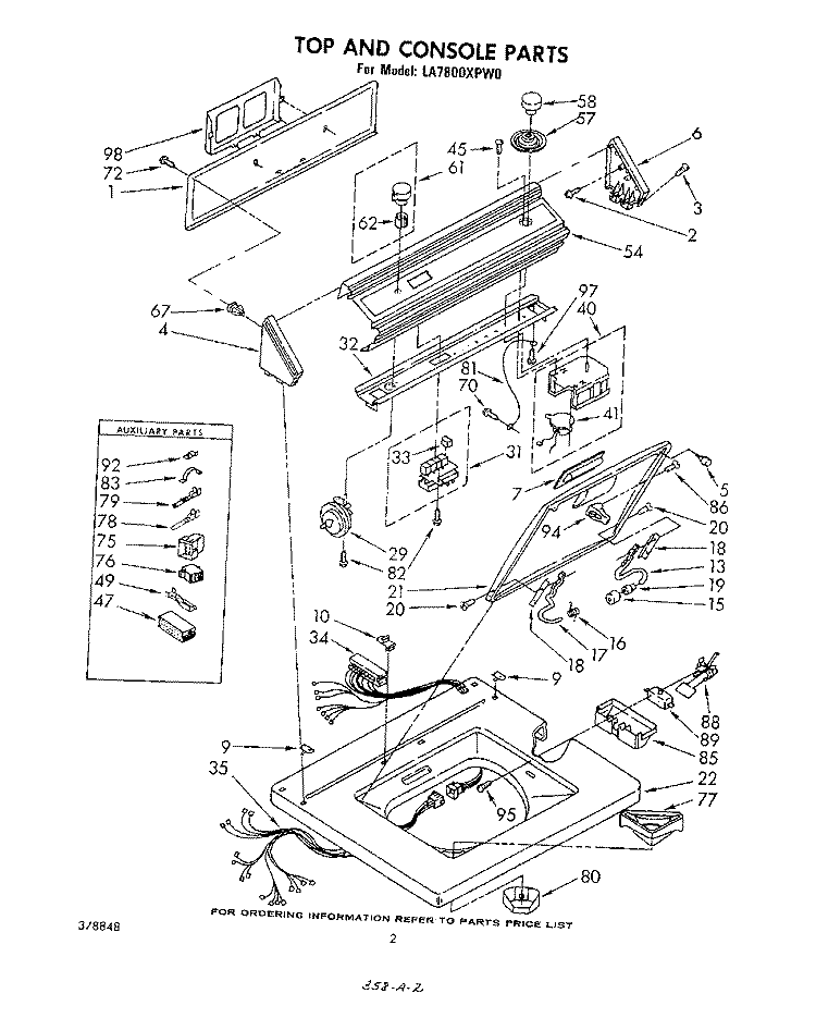 TOP AND CONSOLE Diagram and Parts List for LA7800XPW0  Whirlpool Washer