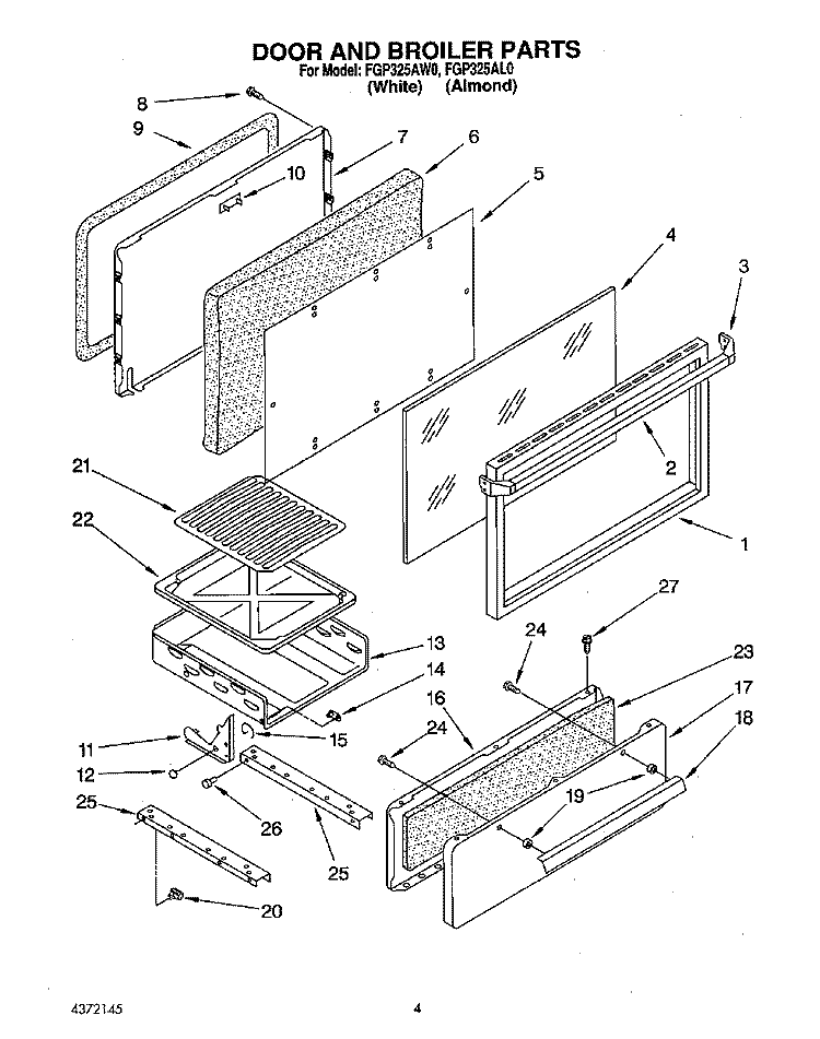 DOOR AND BROILER Diagram and Parts List for FGP325AL0  Roper Range