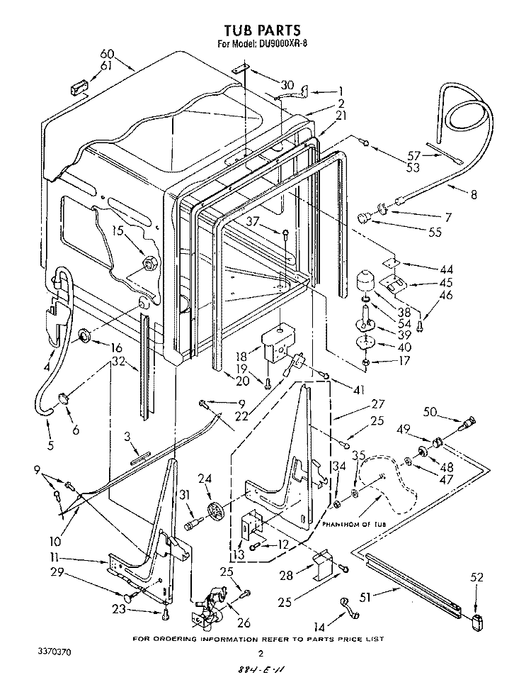 TUB , LITERATURE AND OPTIONAL Diagram and Parts List for DU9000XR8  Whirlpool Dishwasher