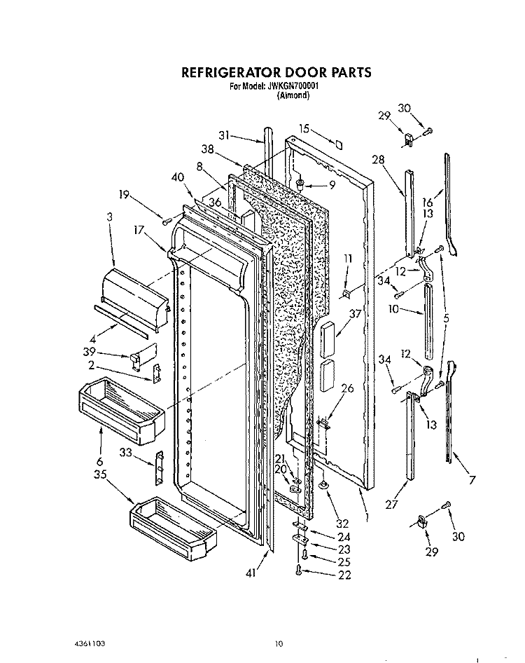 REFRIGERATOR DOOR Diagram and Parts List for JWKGN700001  Whirlpool Refrigerator