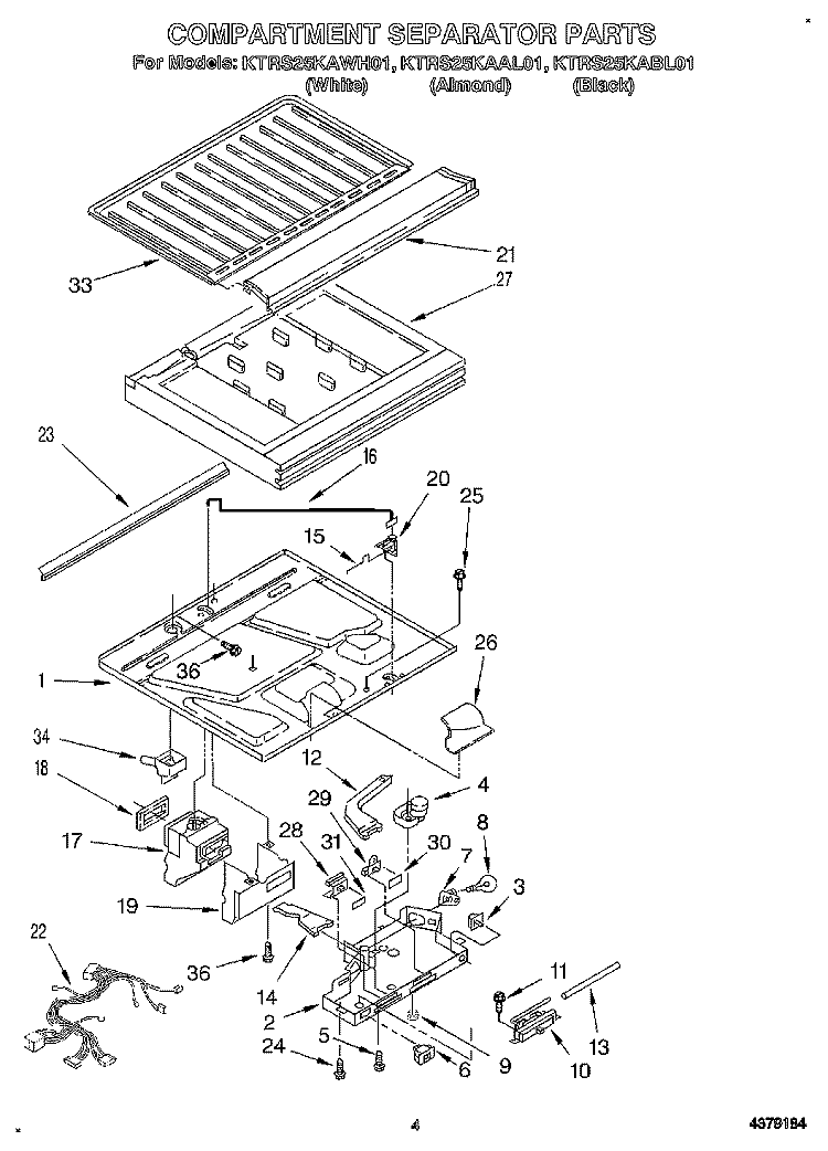 COMPARTMENT SEPARATOR Diagram and Parts List for KTRS25KAAL01  KitchenAid Refrigerator