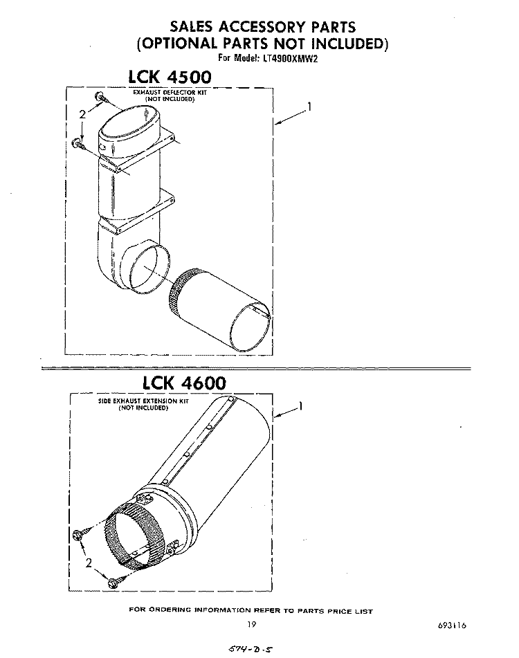 SALES ACCESSORY Diagram and Parts List for LT4900XMW2  Whirlpool Washer Dryer Combo