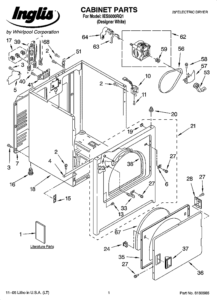 CABINET PARTS Diagram and Parts List for IES5000RQ1  Inglis Dryer