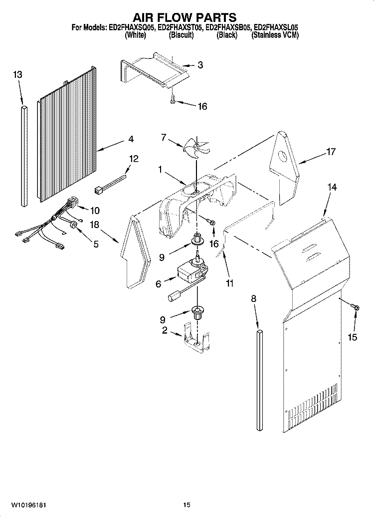 AIR FLOW PARTS Diagram and Parts List for ED2FHAXST05  Whirlpool Refrigerator
