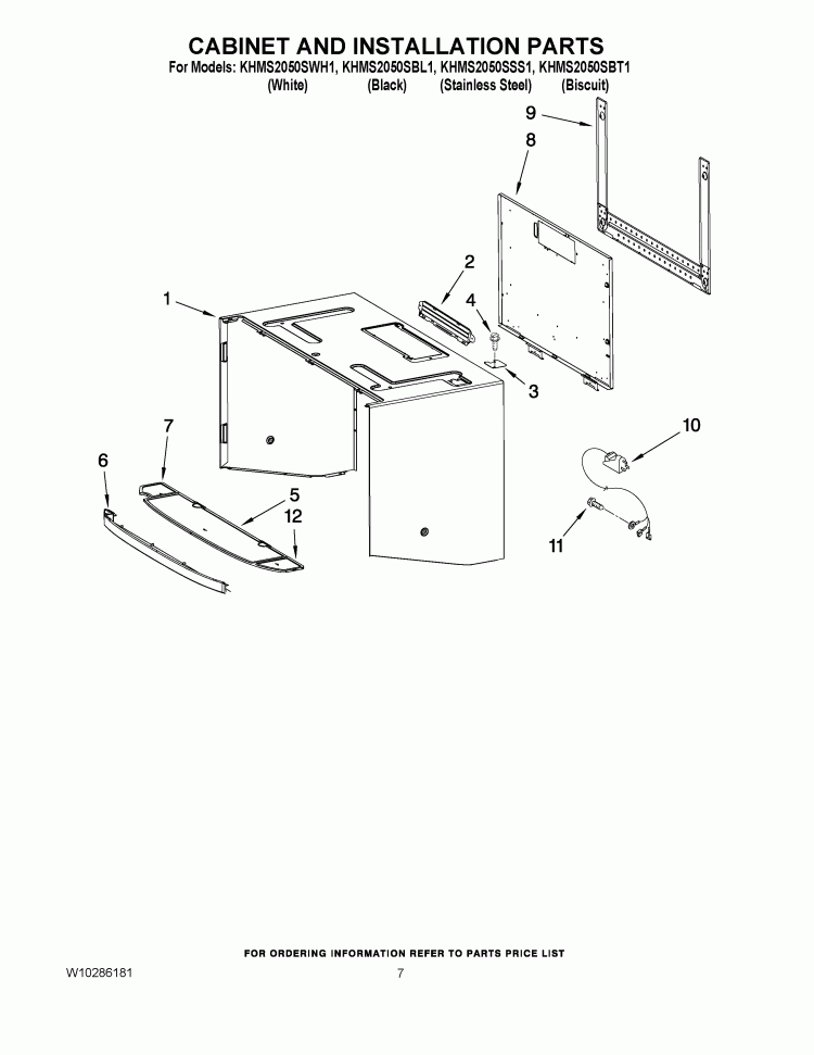 CABINET AND INSTALLATION PARTS Diagram and Parts List for KHMS2050SSS1  KitchenAid Microwave