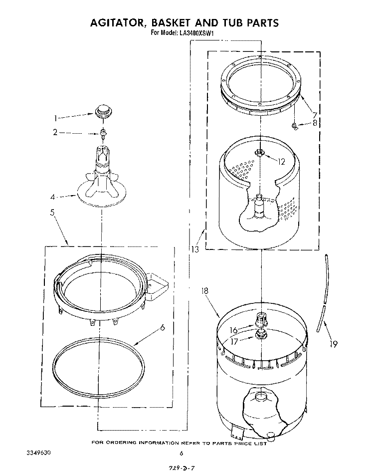 AGITATOR, BASKET AND TUB Diagram and Parts List for LA3400XSW1  Whirlpool Washer