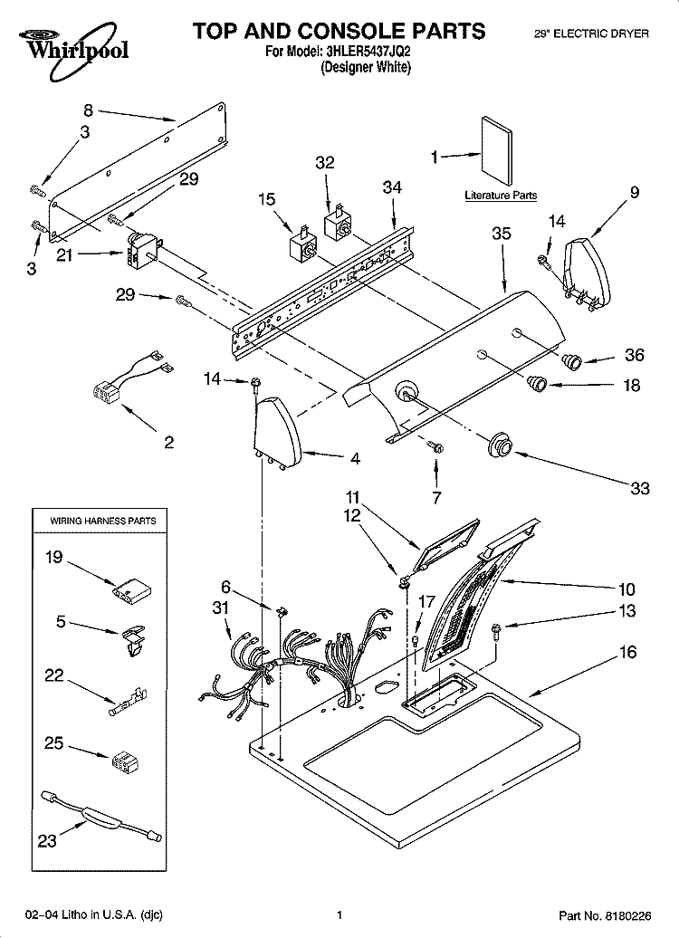 TOP AND CONSOLE PARTS Diagram and Parts List for 3HLER5437JQ2  Whirlpool Dryer