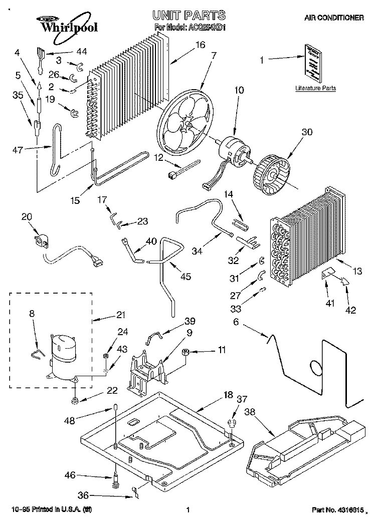 UNIT, LITERATURE Diagram and Parts List for ACQ254XD1  Whirlpool Air Conditioner