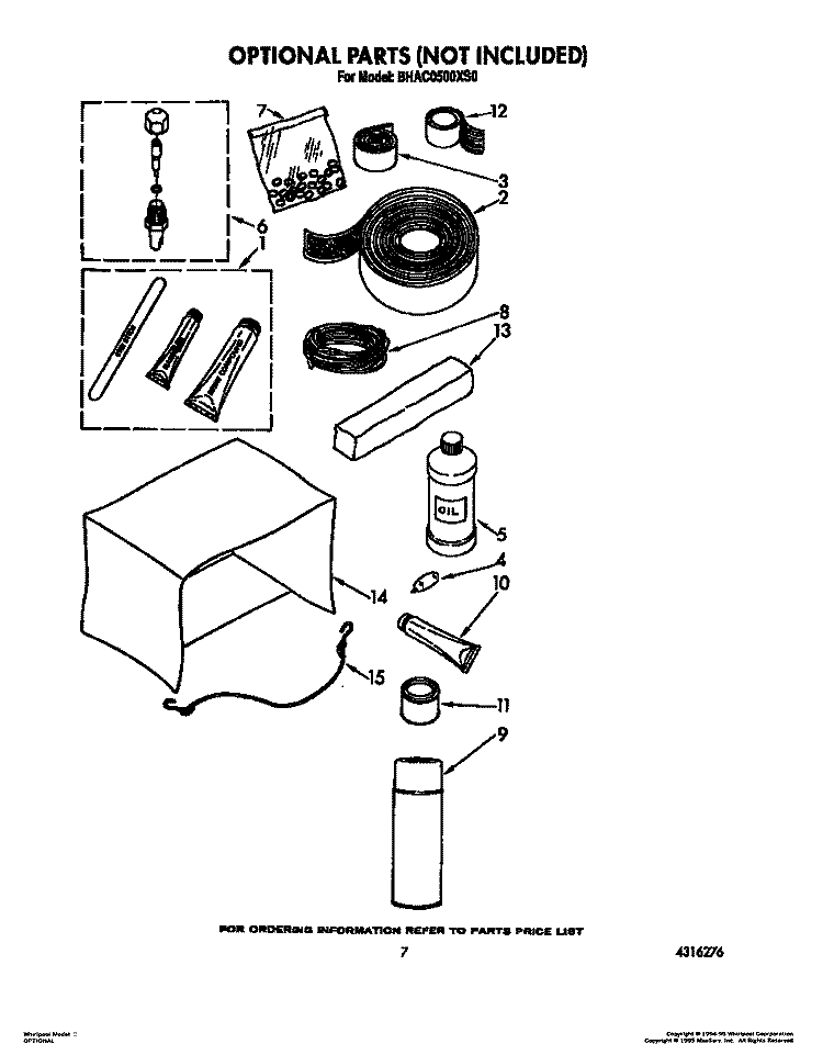 OPTIONAL Diagram and Parts List for BHAC0500XS0  Whirlpool Air Conditioner