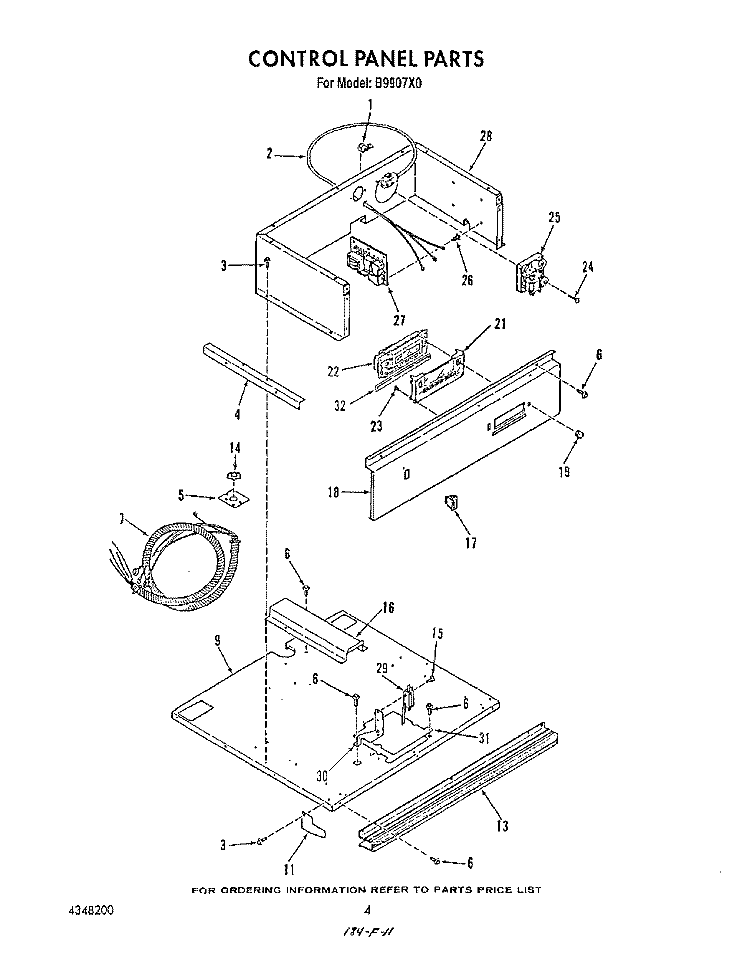 CONTROL PANEL Diagram and Parts List for B9907X0  Roper Wall Oven