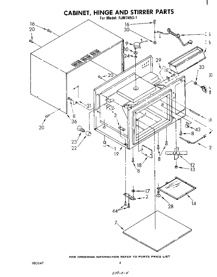 CABINET, HINGE AND STIRRER , LITERATURE Diagram and Parts List for RJM74501  Whirlpool Microwave