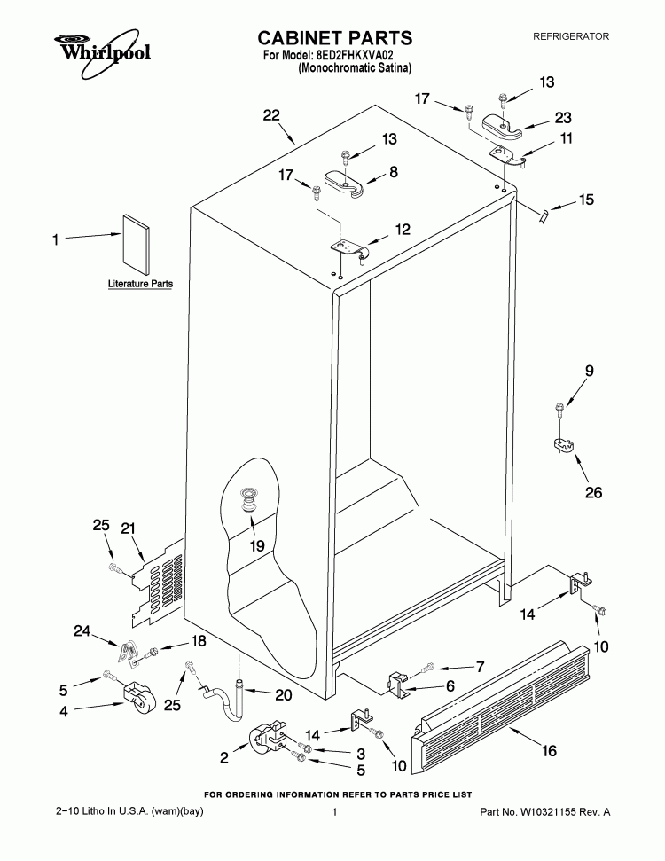 CABINET PARTS Diagram and Parts List for 8ED2FHKXVA02  Whirlpool Refrigerator