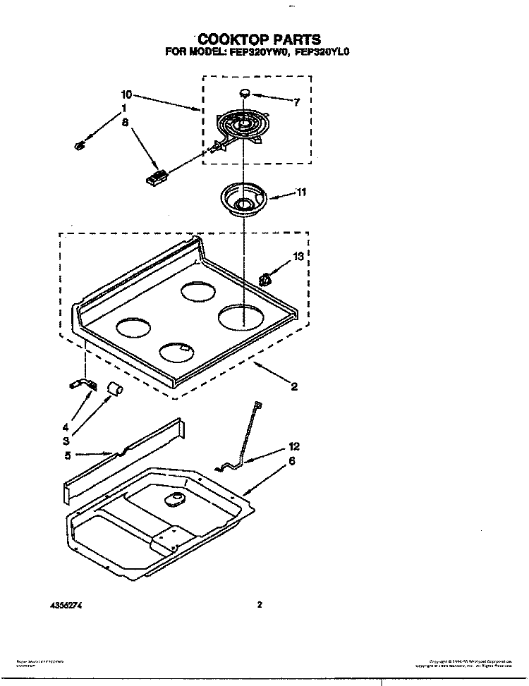 COOKTOP Diagram and Parts List for FEP320YW0  Roper Range