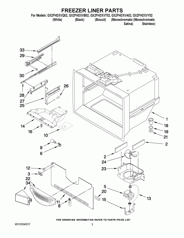 FREEZER LINER PARTS Diagram and Parts List for GX2FHDXVB02  Whirlpool Refrigerator