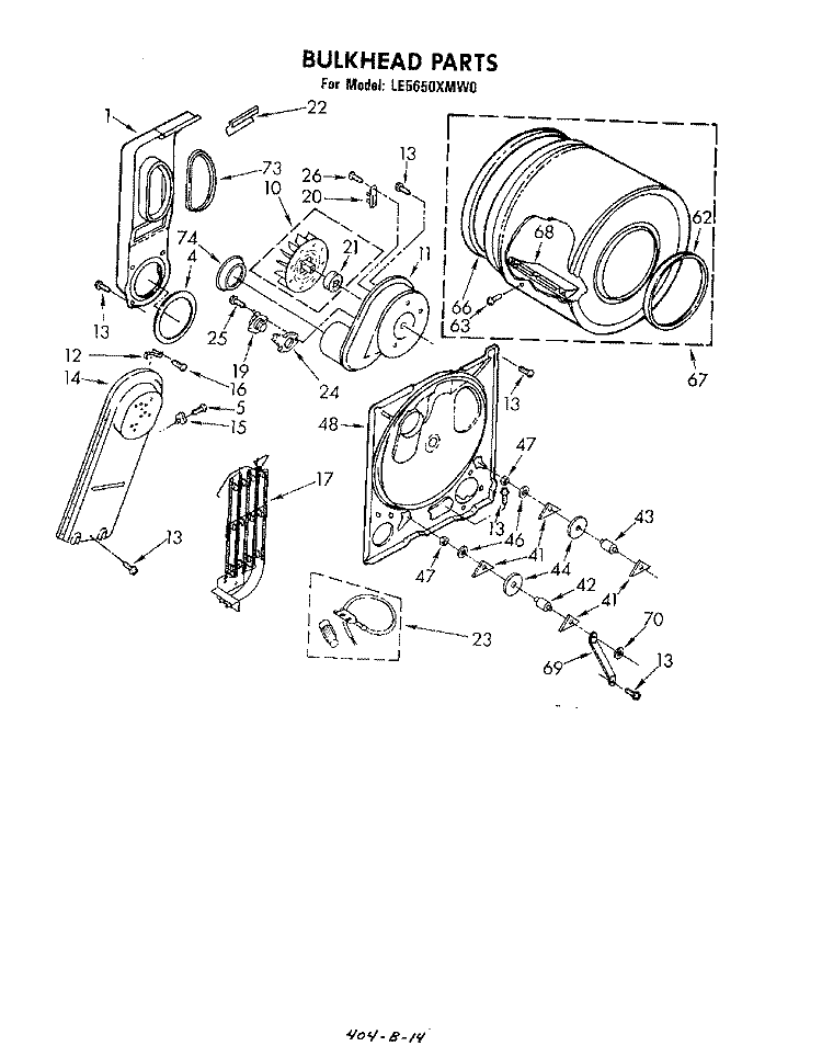 BULKHEAD Diagram and Parts List for LE5650XMW0  Whirlpool Dryer