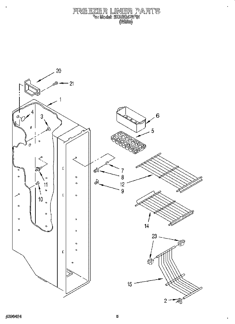 FREEZER LINER Diagram and Parts List for 3XARG478F01  Whirlpool Refrigerator